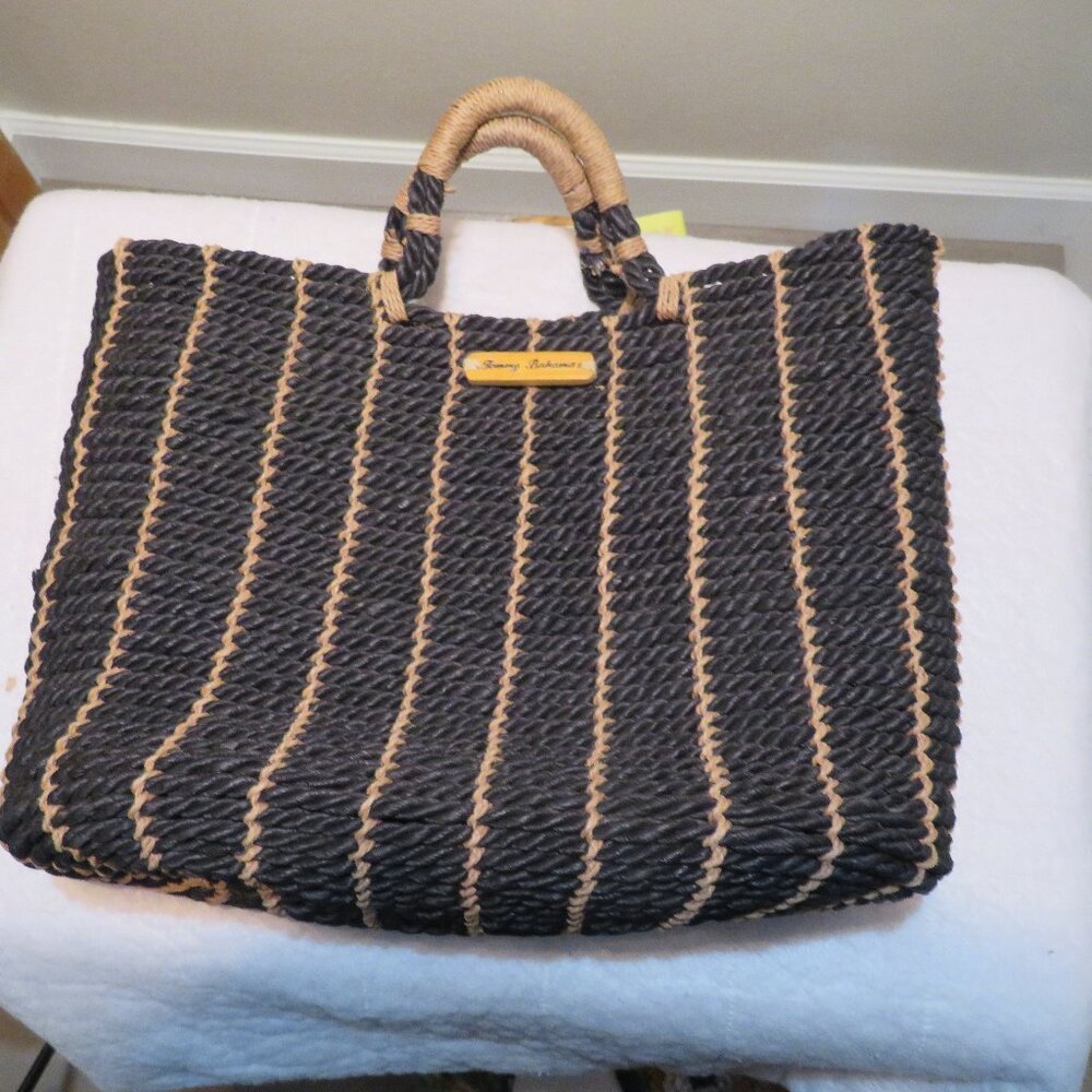 Tommy Bahama Black Straw Beach Tote